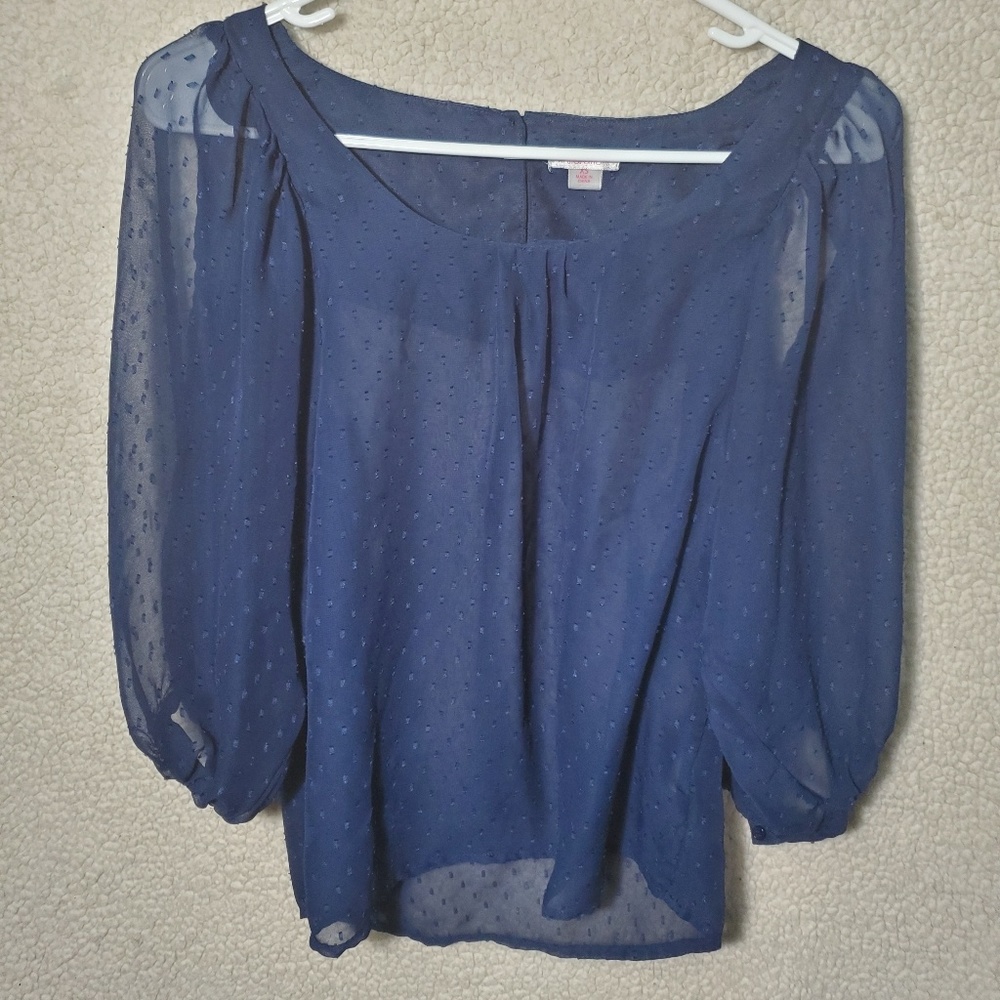 Peekaboo half sleeve navy blue blouse